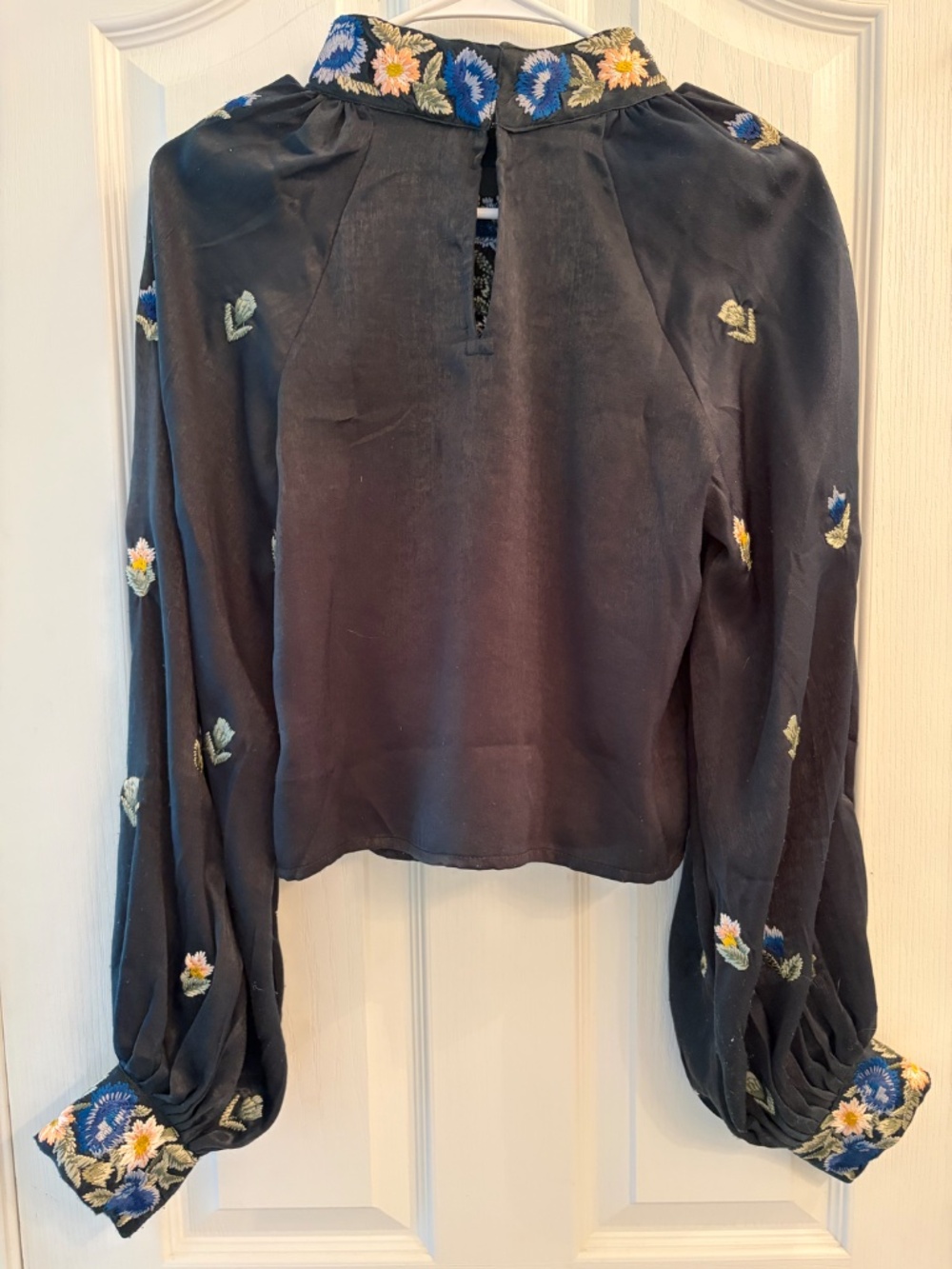 Free People Jessica Blouse Emerald Green with Embroidery XS - Picture 4 of 9